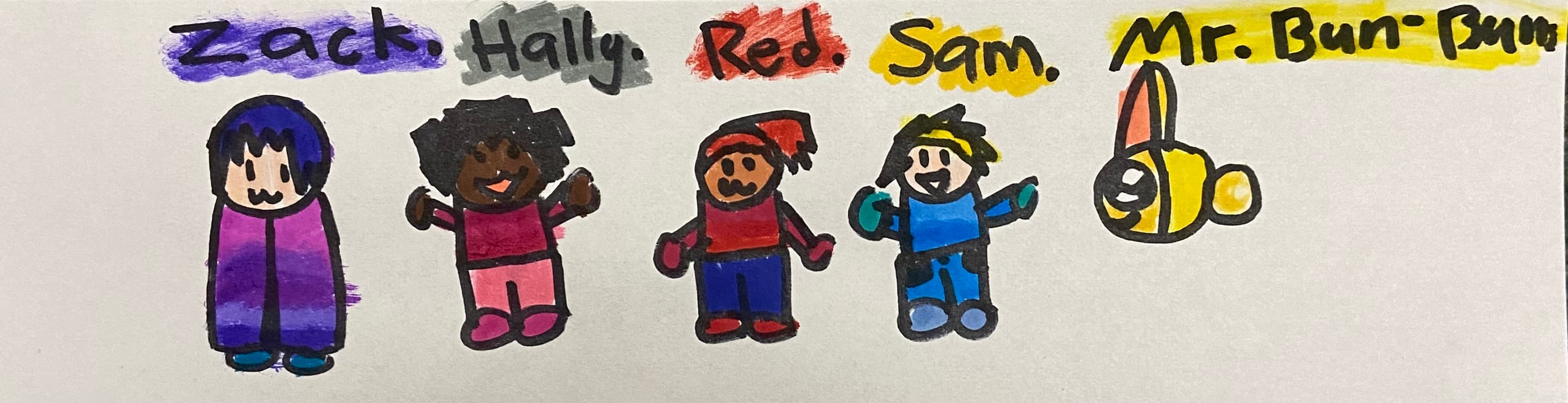 Zoe's drawing of The Clans' characters in stylish outfits